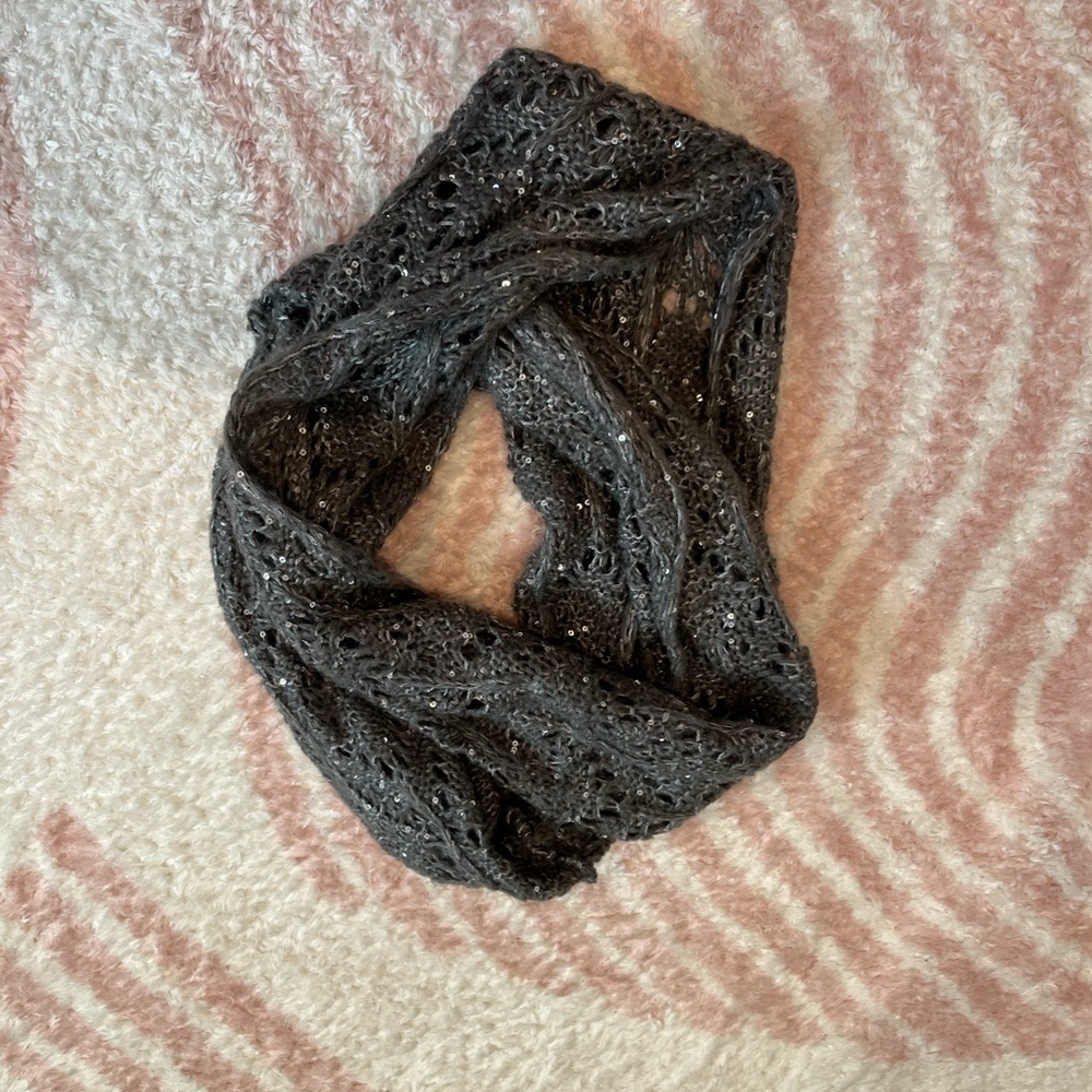 Charcoal Gray Infinity Scarf with Soft Knit Material and Textured Design